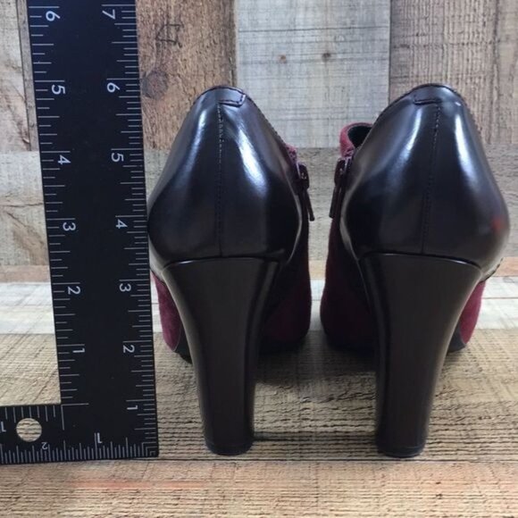 Geox‎ Respira Red Black Brick Suede Glimmer Pumps Ankle Booties Womens 38.5 8.5 - Picture 10 of 15